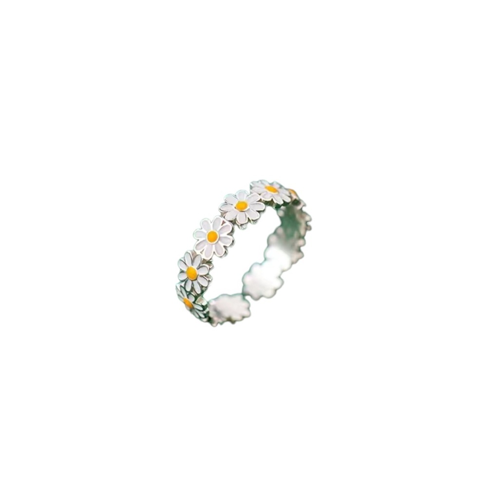 Boho Daisy White and Yellow Flower Cuff Ring
